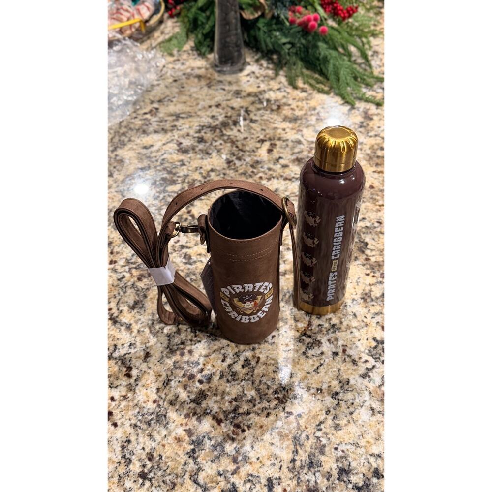 NEW Disney Parks Pirates of the Caribbean Stainless Steel Bottle & Carrier